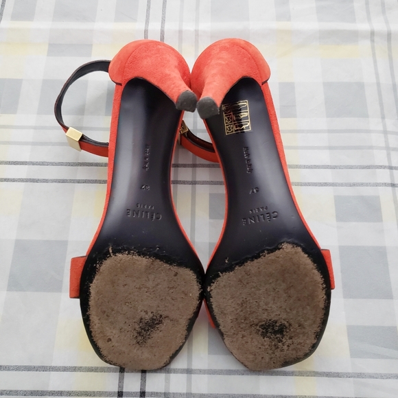 Celine Paris Red Suede Heels Italy Gold Clasp Cute - Picture 12 of 16